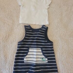 Little Me Navy and White Striped Romper Set Om